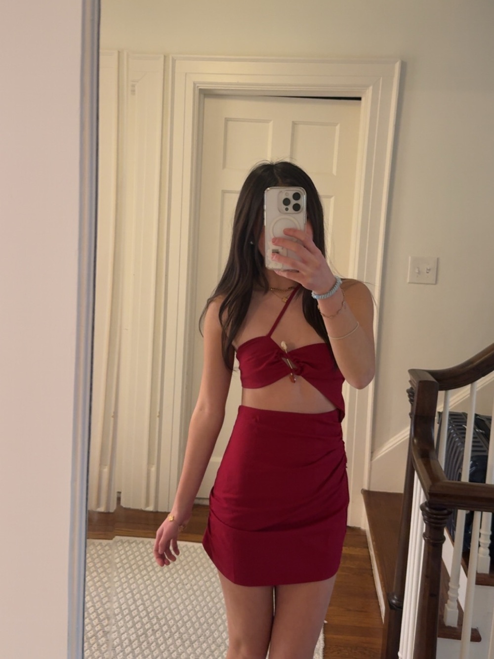 Peppermayo One-Shoulder Cutout Dress in Deep Wine